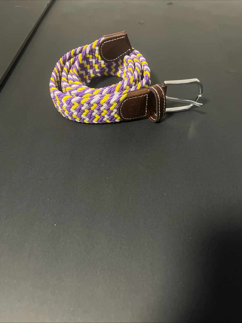 New Roostas Nola-Tri-Color Woven Stretch Belt  LSU colors . Sz M (33-38)